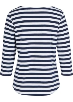 bonprix bonprix Camiseta con escote barco Blanco-azul marino con rayas Sale