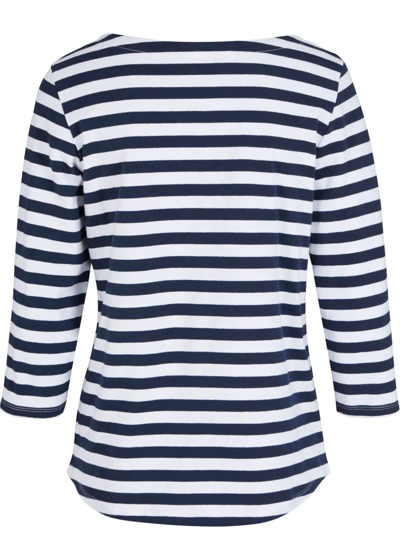 bonprix bonprix Camiseta con escote barco Blanco-azul marino con rayas Sale