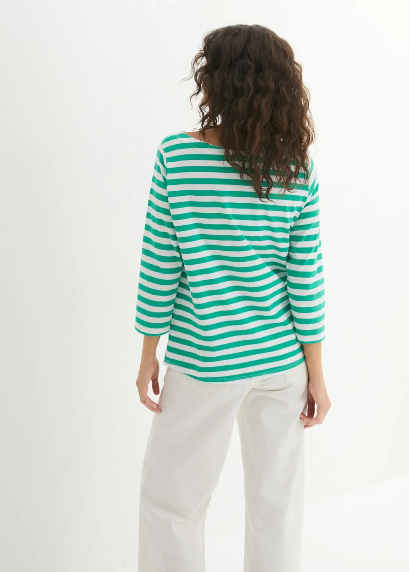 bonprix bonprix Camiseta con escote barco jade / blanco con rayas