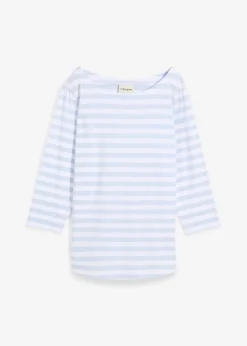 bonprix bonprix Camiseta con escote barco Azul celeste/blanco de rayas horizontales Discount