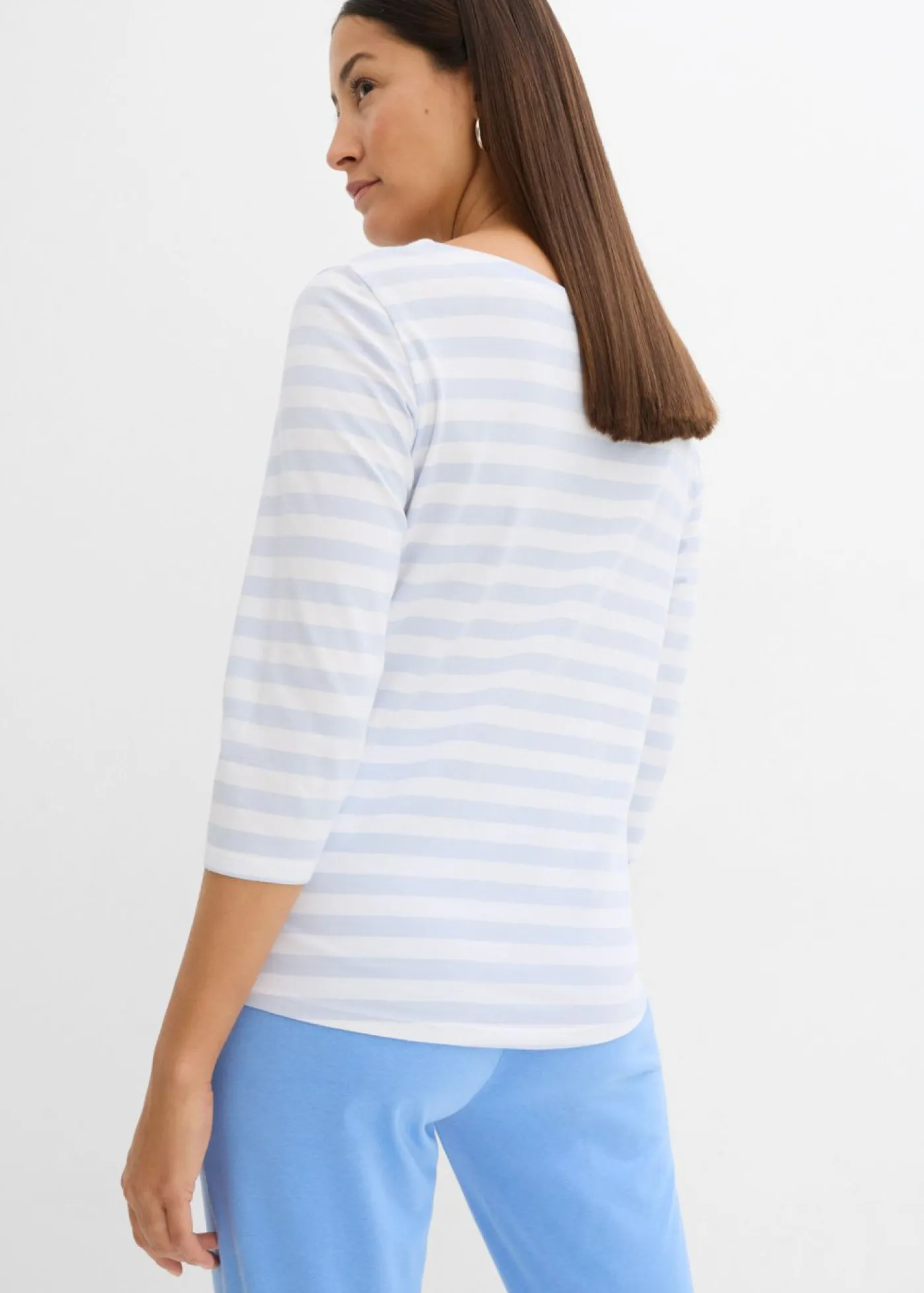 bonprix bonprix Camiseta con escote barco Azul celeste/blanco de rayas horizontales Discount