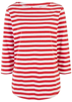 bonprix bonprix Camiseta con escote barco rojo/blanco con rayas Hot