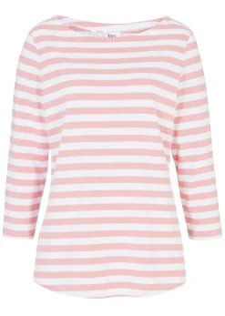 bonprix bonprix Camiseta con escote barco rosa ahumado/blanco con rayas Hot