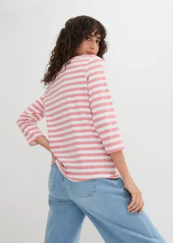 bonprix bonprix Camiseta con escote barco rosa ahumado/blanco con rayas Hot