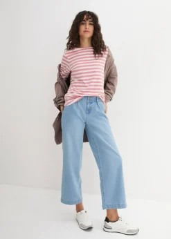 bonprix bonprix Camiseta con escote barco rosa ahumado/blanco con rayas Hot