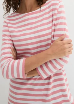 bonprix bonprix Camiseta con escote barco rosa ahumado/blanco con rayas Hot
