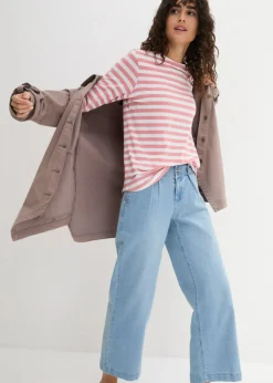 bonprix bonprix Camiseta con escote barco rosa ahumado/blanco con rayas Hot