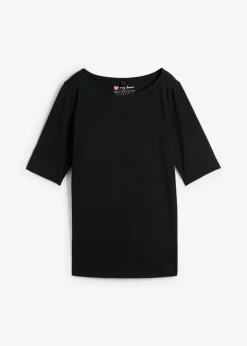 bonprix bonprix Camiseta con escote en U y media manga Negro Hot