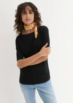 bonprix bonprix Camiseta con escote en U y media manga Negro Hot