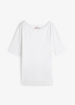bonprix bonprix Camiseta con escote en U y media manga Blanco