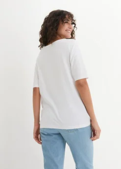 bonprix bonprix Camiseta con escote en U y media manga Blanco