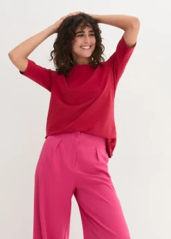 bonprix bonprix Camiseta con escote en U y media manga Rojo New