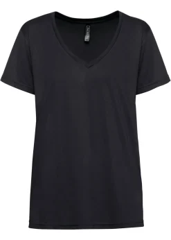 bonprix bonprix Camiseta con escote en V Negro Hot