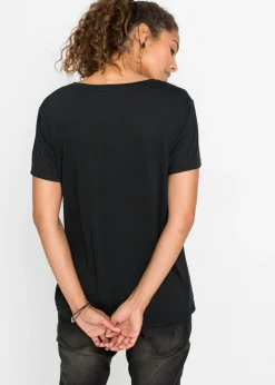 bonprix bonprix Camiseta con escote en V Negro Hot