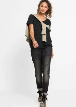 bonprix bonprix Camiseta con escote en V Negro Hot