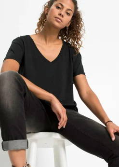 bonprix bonprix Camiseta con escote en V Negro Hot