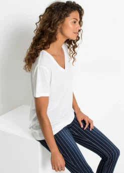 bonprix bonprix Camiseta con escote en V Blanco Best