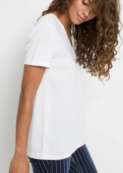 bonprix bonprix Camiseta con escote en V Blanco Best