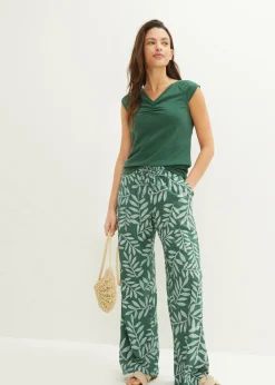 bonprix bonprix Camiseta con escote en V Verde oscuro Clearance