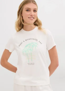 bonprix bonprix Camiseta con estampado blanco lana-azul mentol