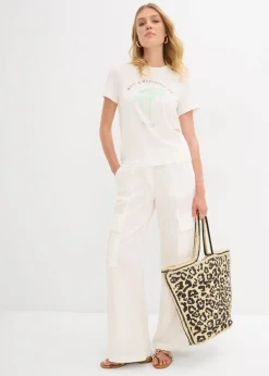 bonprix bonprix Camiseta con estampado blanco lana-azul mentol