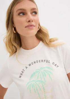 bonprix bonprix Camiseta con estampado blanco lana-azul mentol