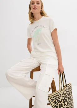 bonprix bonprix Camiseta con estampado blanco lana-azul mentol