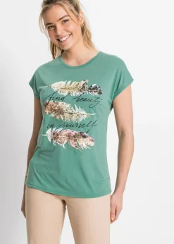 bonprix bonprix Camiseta con estampado brillante Verde estampado Outlet