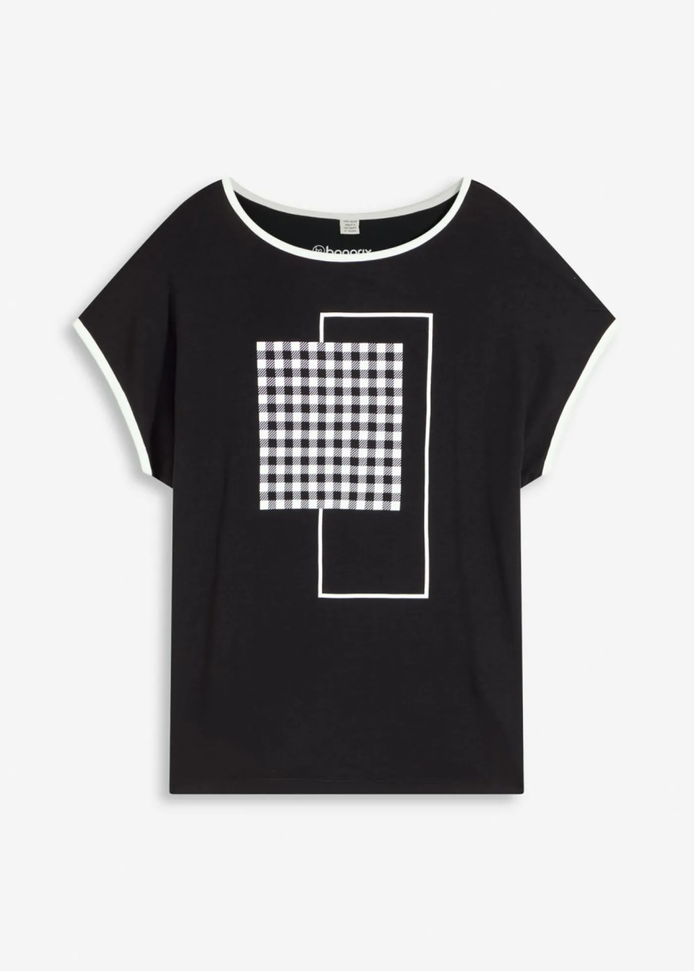 bonprix bonprix Camiseta con estampado colocado y ribete en contraste Blanco lana-negro