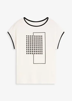 bonprix bonprix Camiseta con estampado colocado y ribete en contraste Negro-blanco lana Hot