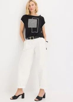 bonprix bonprix Camiseta con estampado colocado y ribete en contraste Negro-blanco lana Hot