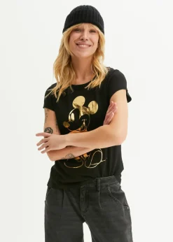 bonprix Disney Camiseta con estampado de Mickey Mouse Negro-dorado Outlet