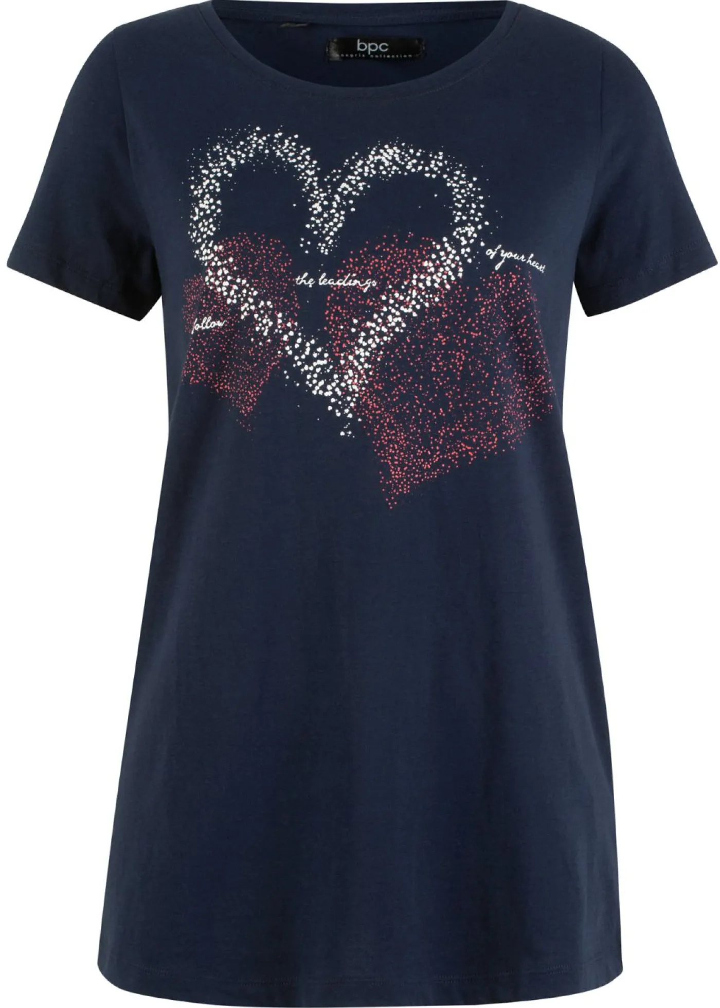 bonprix bonprix Camiseta con estampado de corazón de algodón orgánico Azul marino estampado
