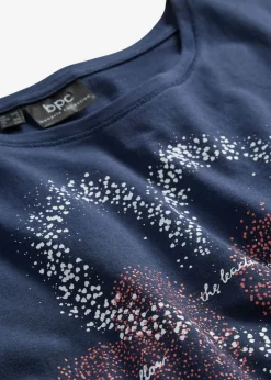 bonprix bonprix Camiseta con estampado de corazón de algodón orgánico Azul marino estampado
