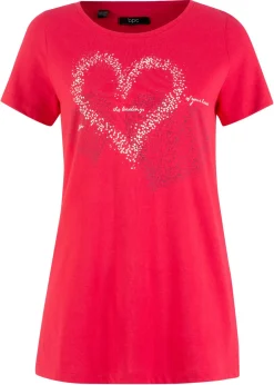 bonprix bonprix Camiseta con estampado de corazón de algodón orgánico Granate estampado