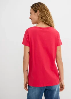 bonprix bonprix Camiseta con estampado de corazón de algodón orgánico Granate estampado