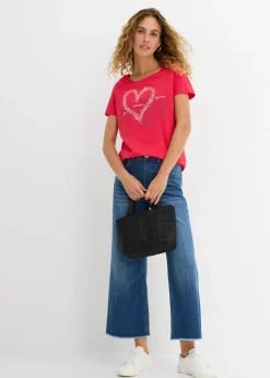 bonprix bonprix Camiseta con estampado de corazón de algodón orgánico Granate estampado
