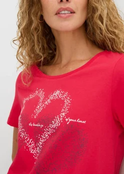 bonprix bonprix Camiseta con estampado de corazón de algodón orgánico Granate estampado