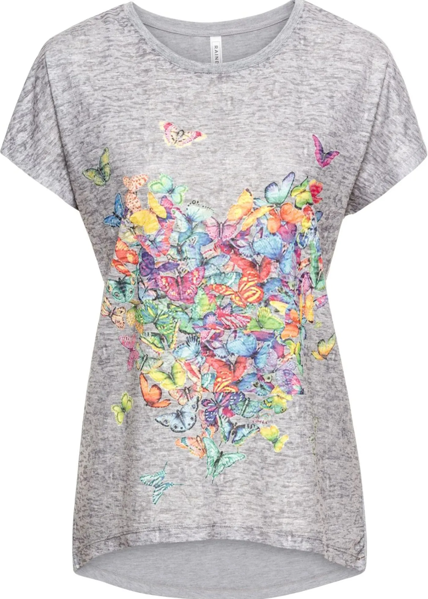 bonprix bonprix Camiseta con estampado de mariposa Gris claro moteado estampado