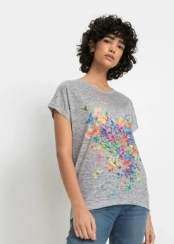 bonprix bonprix Camiseta con estampado de mariposa Gris claro moteado estampado