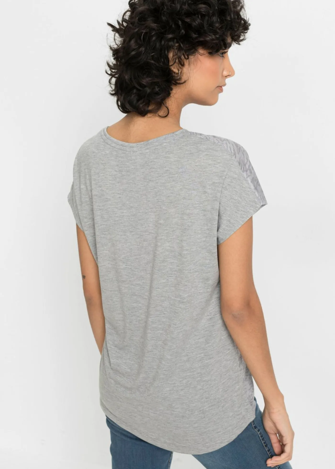 bonprix bonprix Camiseta con estampado de mariposa Gris claro moteado estampado