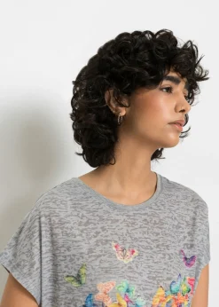 bonprix bonprix Camiseta con estampado de mariposa Gris claro moteado estampado