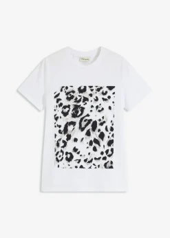bonprix bonprix Camiseta con estampado de leopardo y purpurina estampado leo blanco-beige-negro-marrón grisáceo Discount