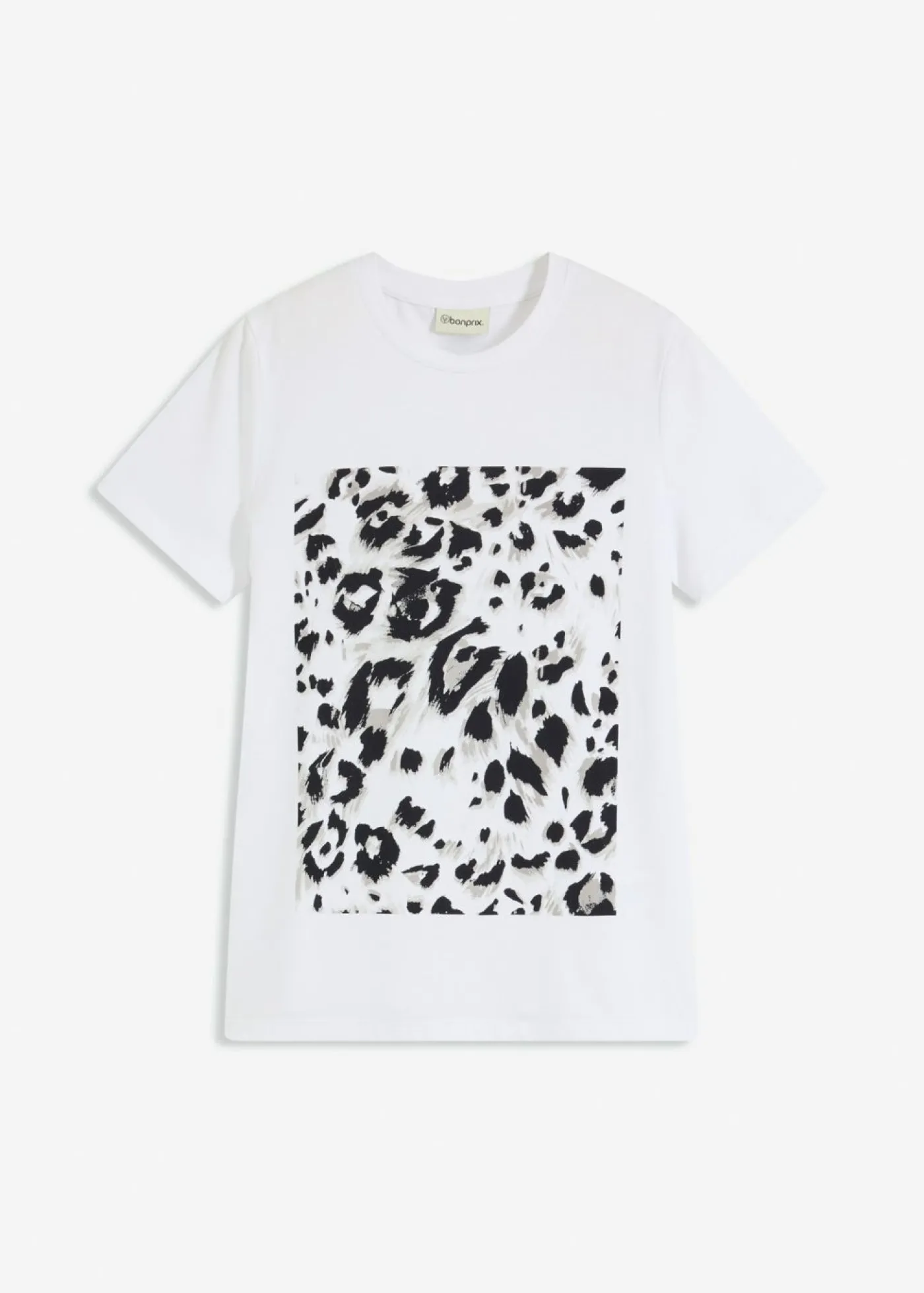 bonprix bonprix Camiseta con estampado de leopardo y purpurina estampado leo blanco-beige-negro-marrón grisáceo Discount
