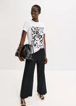 bonprix bonprix Camiseta con estampado de leopardo y purpurina estampado leo blanco-beige-negro-marrón grisáceo Discount