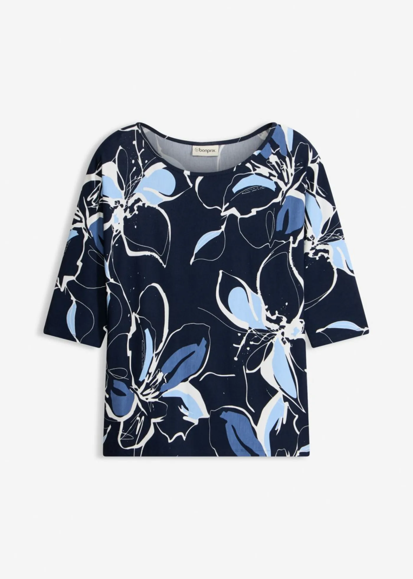 bonprix bonprix Camiseta con estampado de flores Azul marino-blanco lana de flores Best