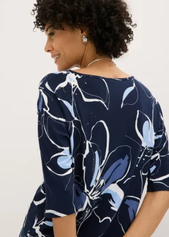 bonprix bonprix Camiseta con estampado de flores Azul marino-blanco lana de flores Best