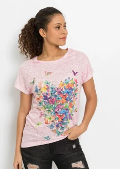 bonprix bonprix Camiseta con estampado de mariposa rosa pálido estampado Online