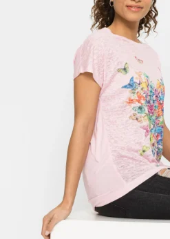 bonprix bonprix Camiseta con estampado de mariposa rosa pálido estampado Online