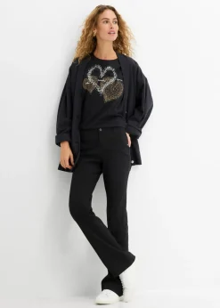 bonprix bonprix Camiseta con estampado de corazón de algodón orgánico Negro estampado Outlet
